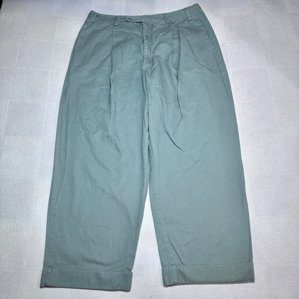 Free People Needed Breaking Trousers Womens 14 Wide Leg‎ Cuffed Pleat Sage Green
